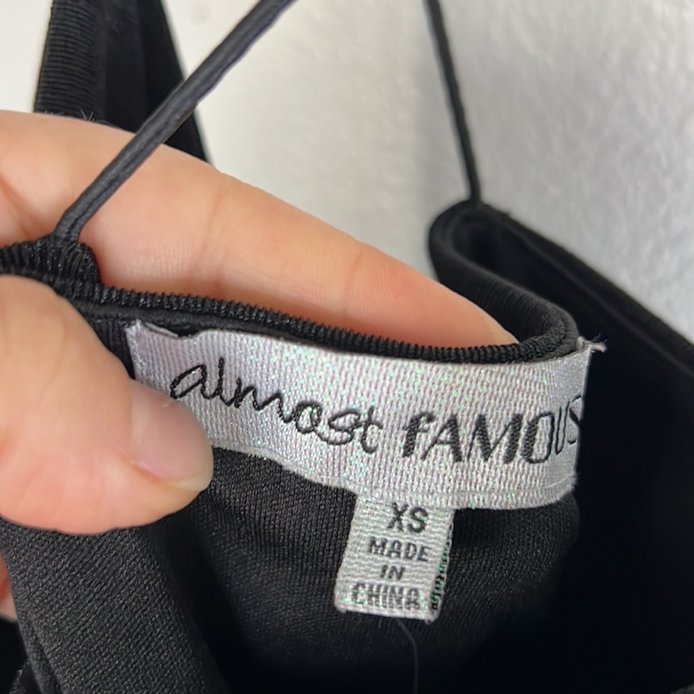 NWT Almost Famous Stretchy Strappy Mini Black Dress XS - Picture 5 of 7